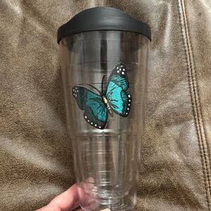 Clear 24oz Tervis Tumbler with Teal Butterfly Design